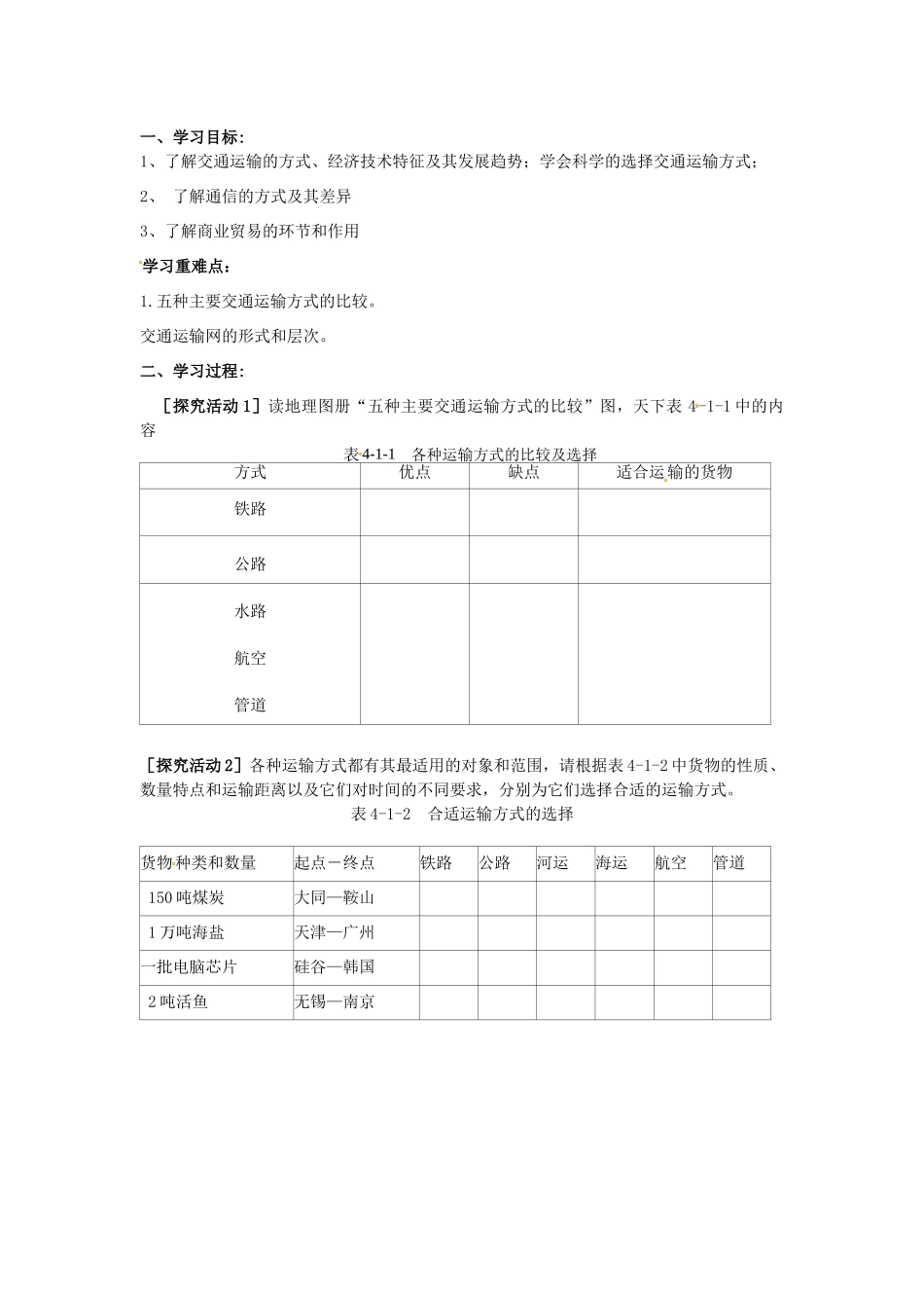 高中地理 4.1 《人类活动地域联系的主要方式》学案 鲁教版必修2_第2页