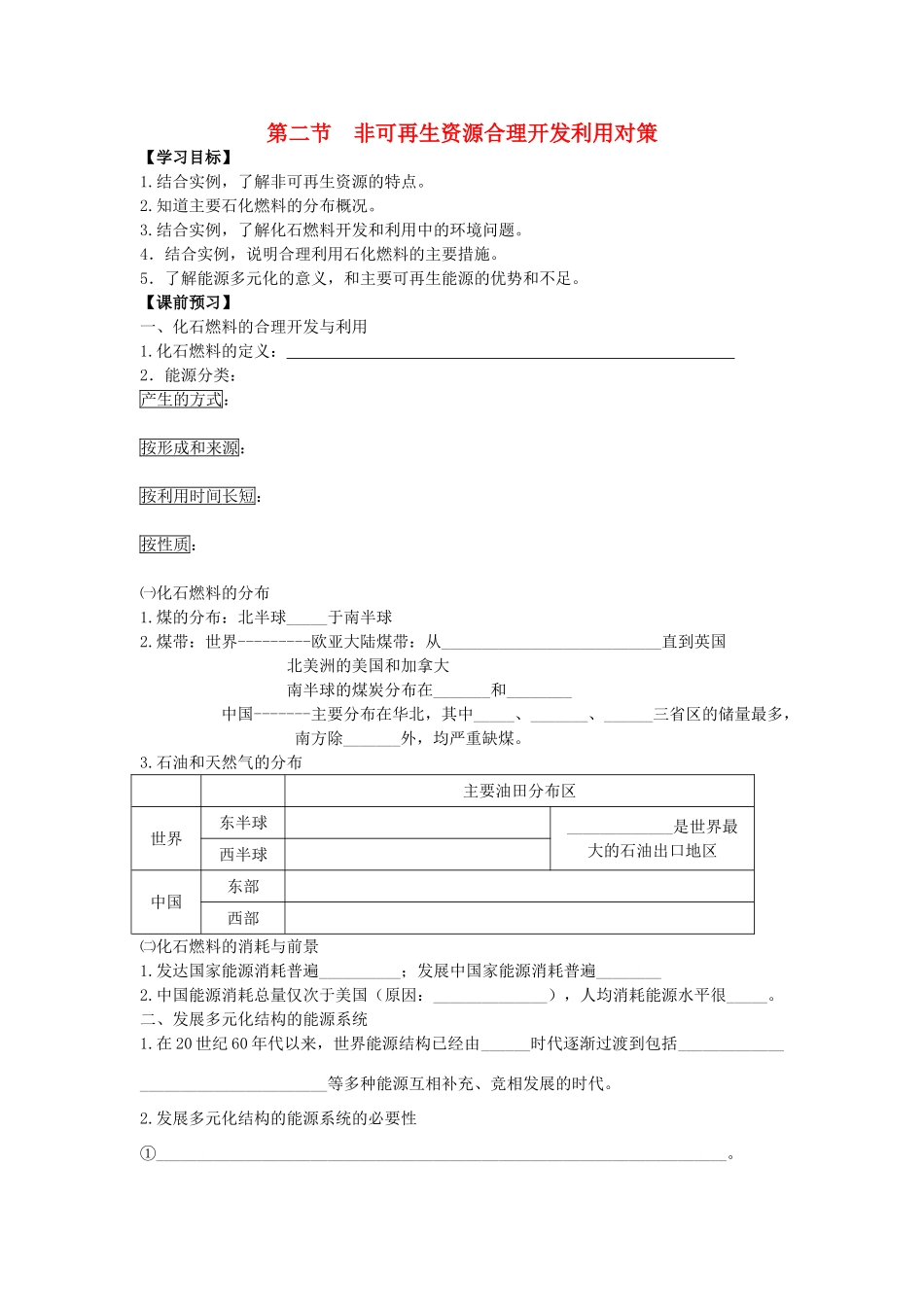 高中地理 《非可再生资源合理开发利用对策》学案5 新人教版选修6_第1页