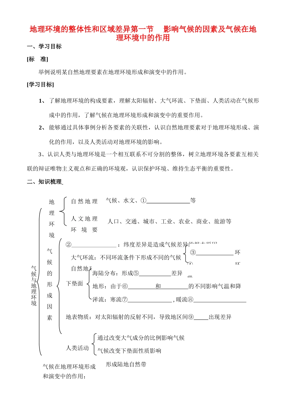 高中地理 3.1 气候在地理环境中的作用学案 中图版必修1_第1页