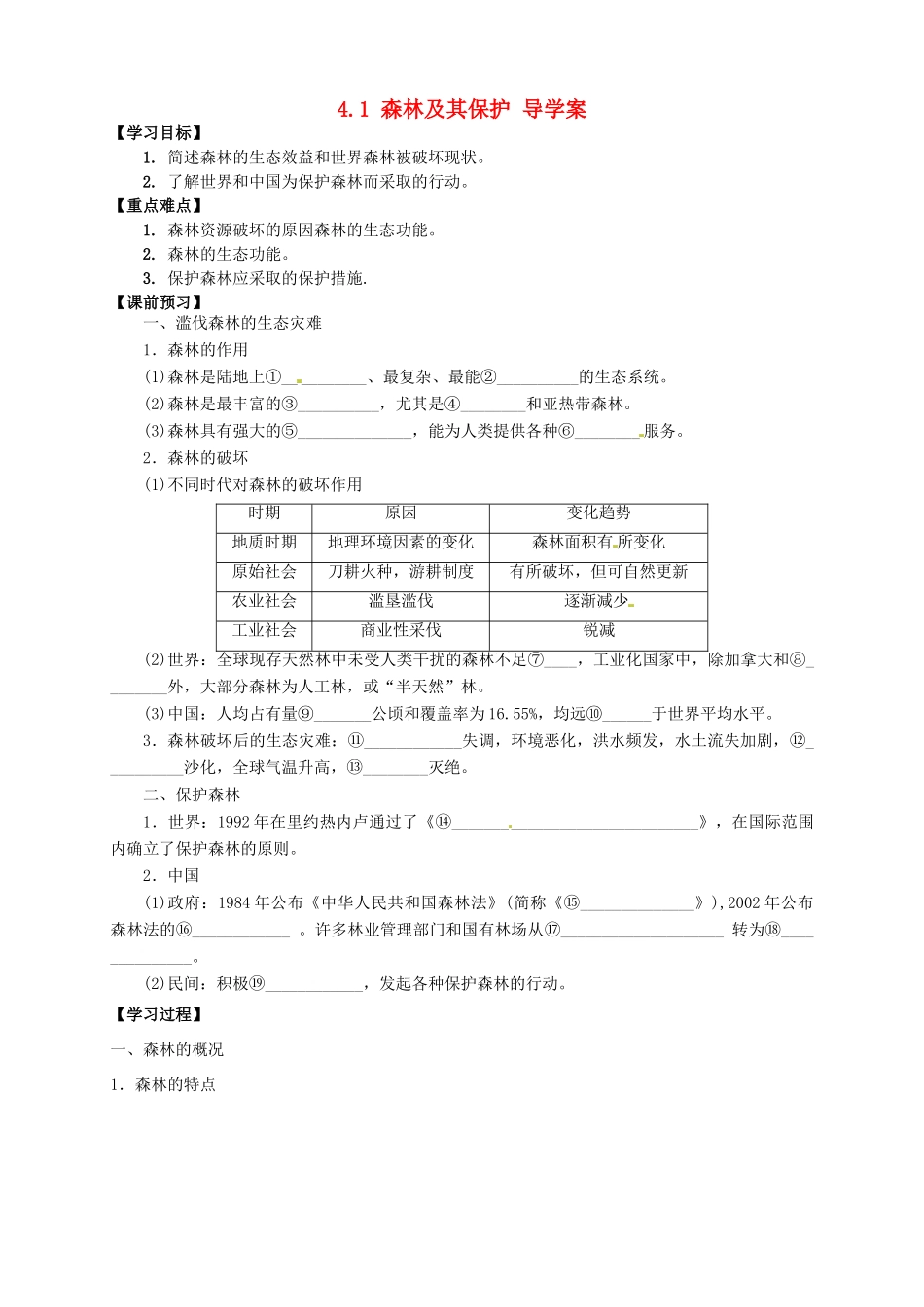 高中地理 4.1森林及其保护导学案 新人教版选修6-新人教版高二选修6地理学案_第1页