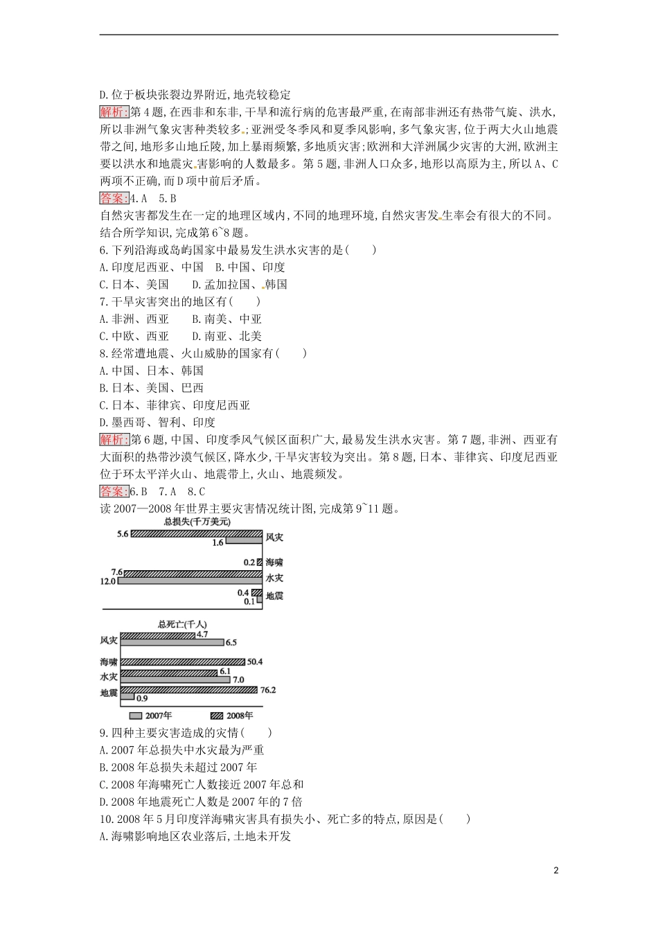 高中地理 3.1 自然灾害损失的地域差异练习 湘教版选修5-湘教版高二选修5地理课件_第2页