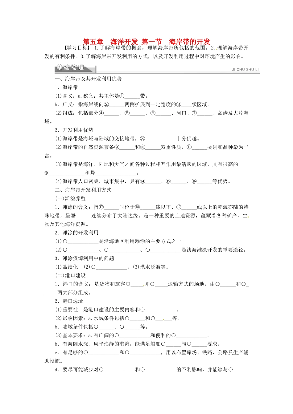 高中地理 5.1海岸带的开发学案 新人教版选修2-新人教版高二选修2地理学案_第1页