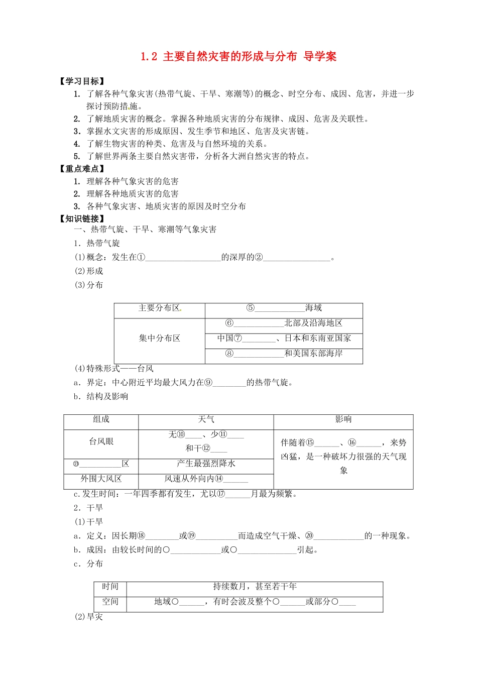 高中地理 1.2 主要自然灾害的形成与分布导学案 新人教版选修5_第1页