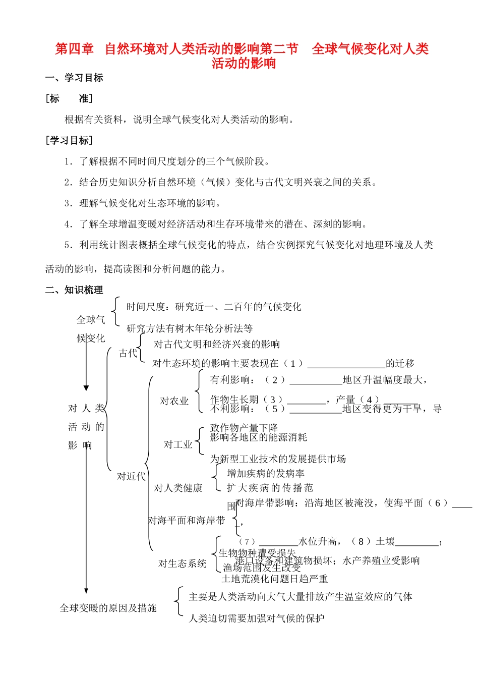 高中地理 4.2 全球气候变化对人类活动的影响学案 中图版必修1_第1页