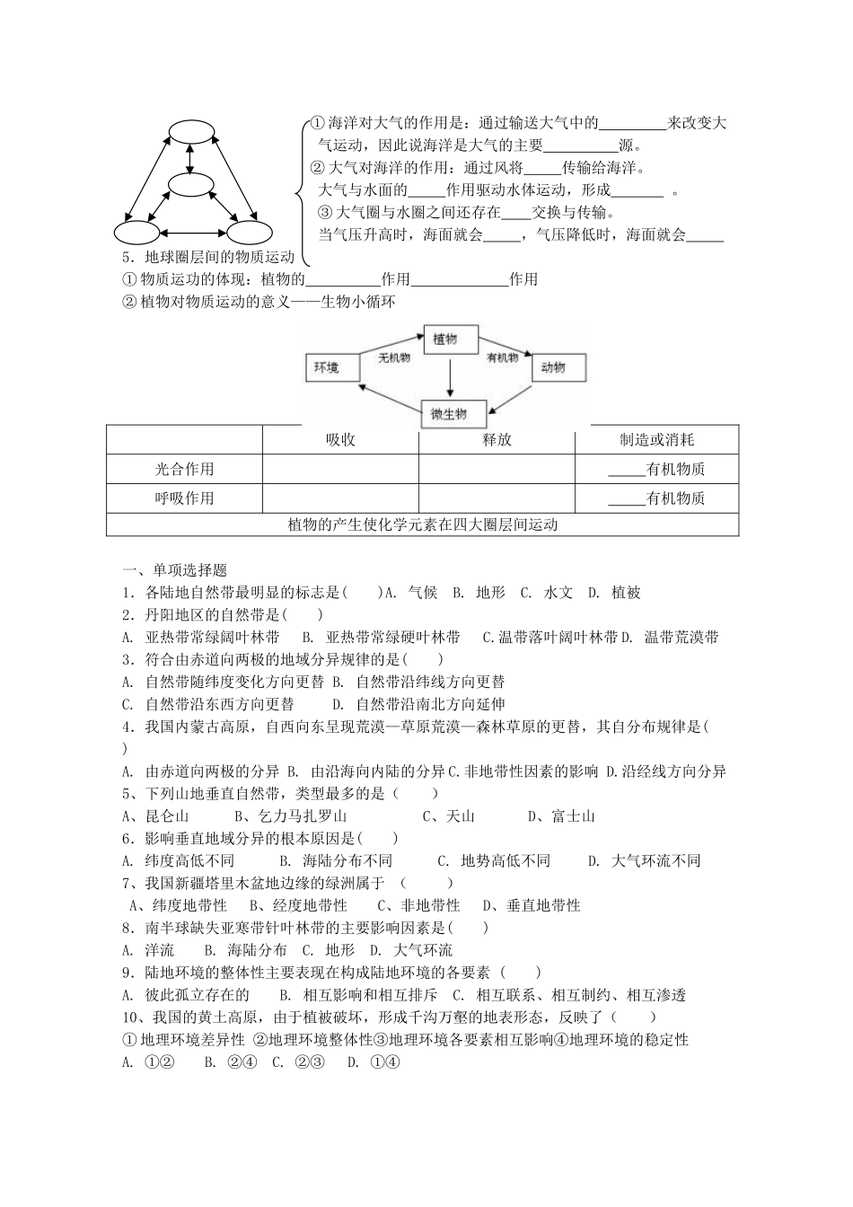 高中地理 3.1-3.2 地理环境的差异性和整体性教学案一体化 鲁教版必修1_第3页