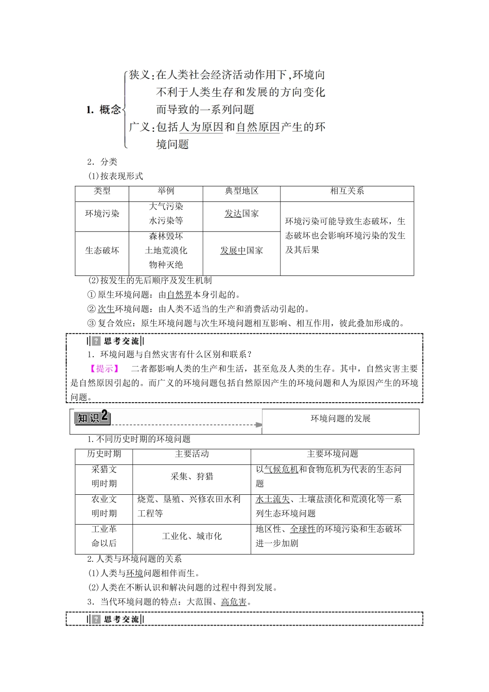 高中地理 第1单元 环境与环境问题 第2节 环境问题及其实质学案 鲁教版选修6-鲁教版高二选修6地理学案_第2页