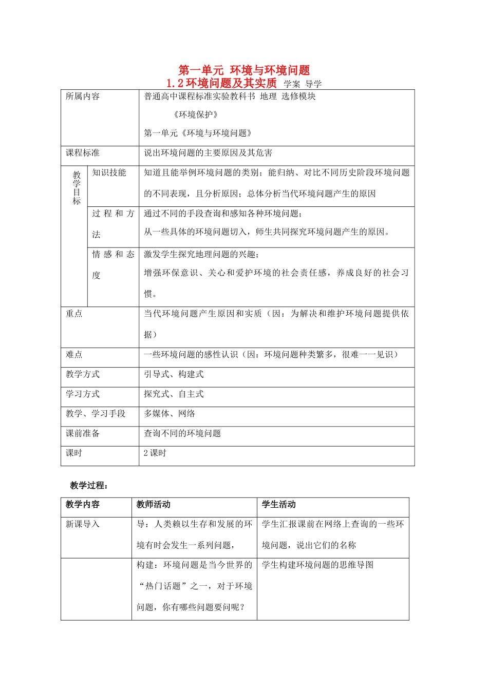 高中地理 1.2《环境问题及其实质》导学案 鲁教版选修6_第1页