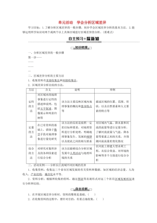 高中地理 第1单元 区域地理环境与人类活动 单元活动 学会分析区域差异学案 鲁教版必修3-鲁教版高二必修3地理学案