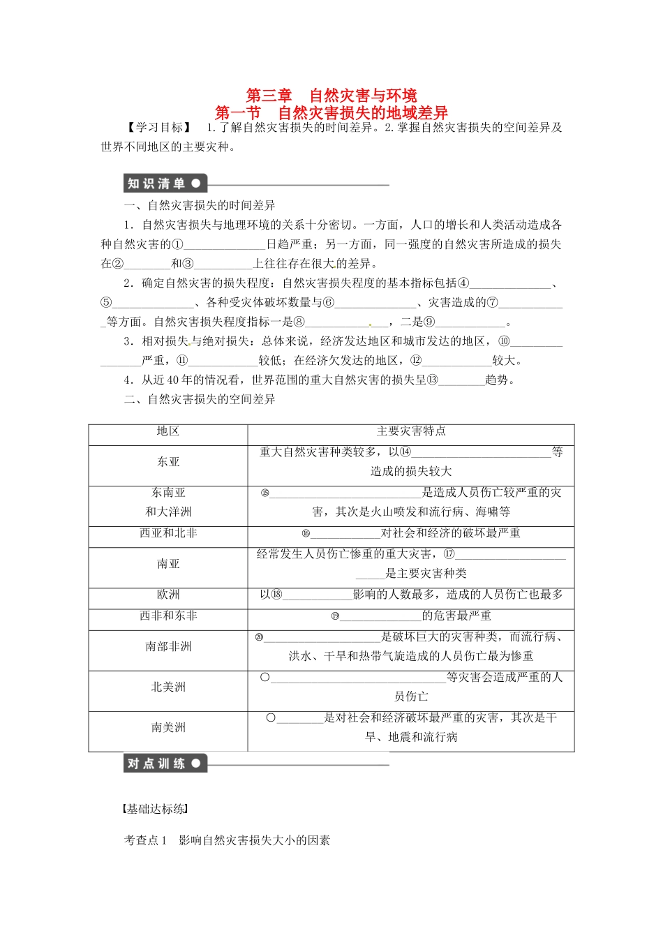 高中地理 3.1自然灾害损失的地域差异学案 湘教版选修5-湘教版高二选修5地理学案_第1页
