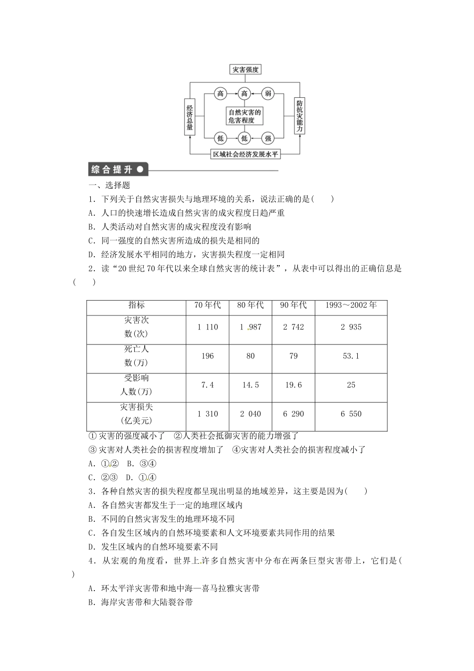 高中地理 3.1自然灾害损失的地域差异学案 湘教版选修5-湘教版高二选修5地理学案_第3页