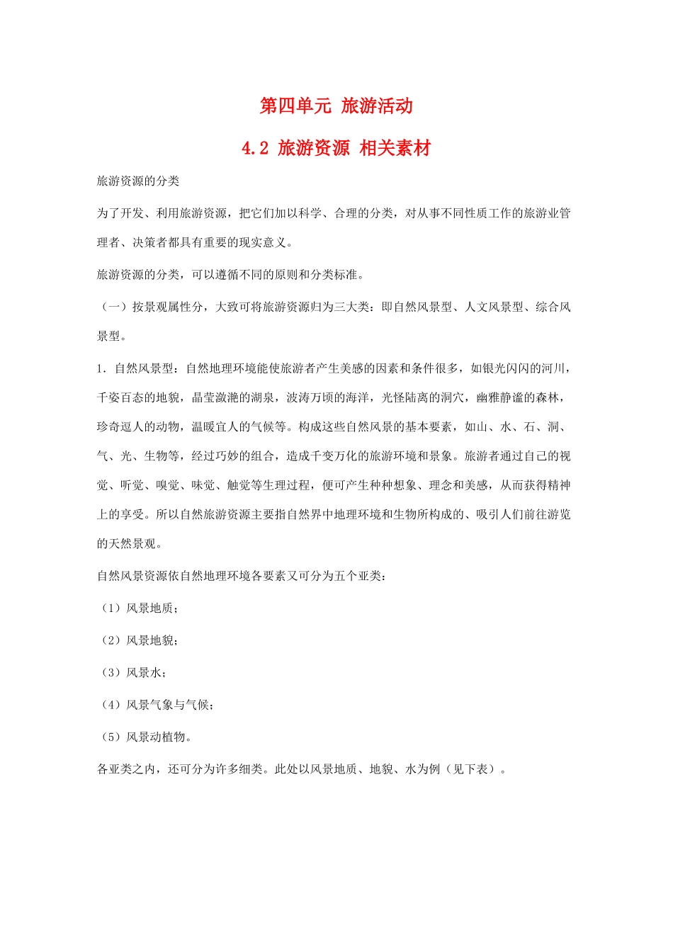 高中地理 4.2《旅游资源》素材（旧人教版选修1）_第1页