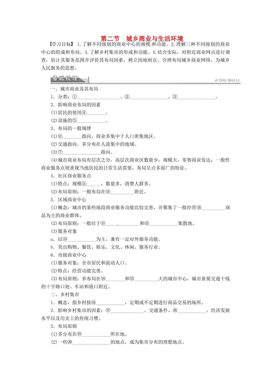 高中地理 4.2城乡商业与生活环境学案 新人教版选修4-新人教版高二选修4地理学案_第1页