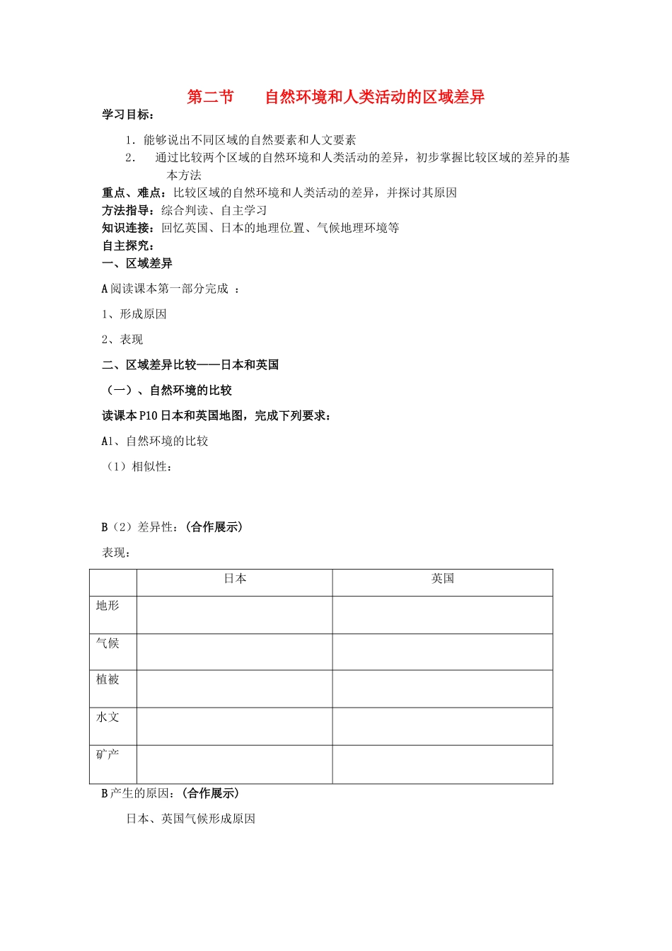 高中地理 1.2自然环境和人类活动的区域差异学案 鲁教版必修3-鲁教版高二必修3地理学案_第1页