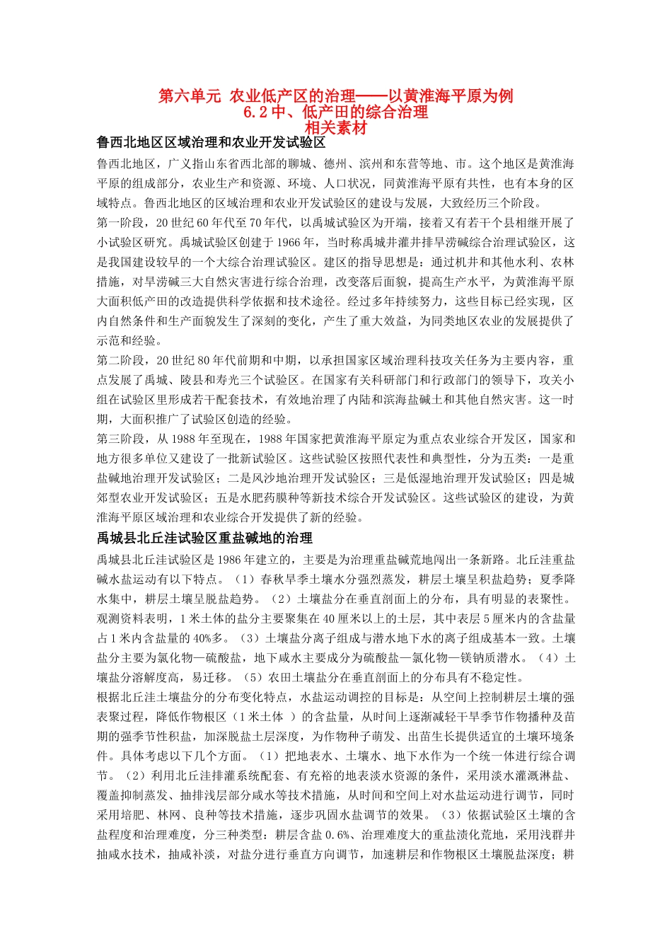 高中地理 6.2《中、低产田治理的综合治理》素材 旧人教版选修2_第1页