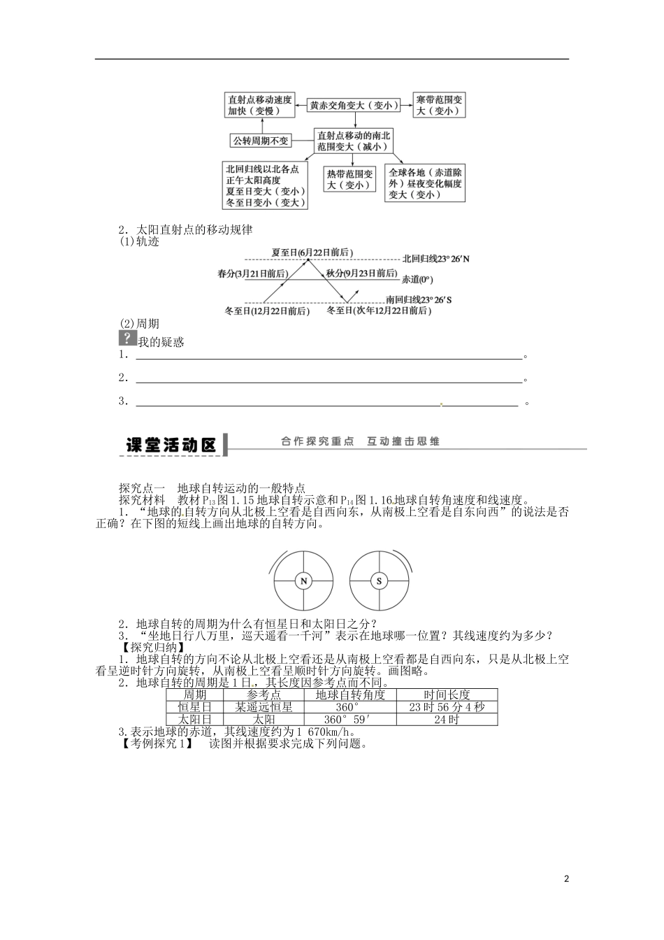 高中地理 1.3 地球的运动 第1课时 地球运动的特点学案 新人教版必修1_第2页