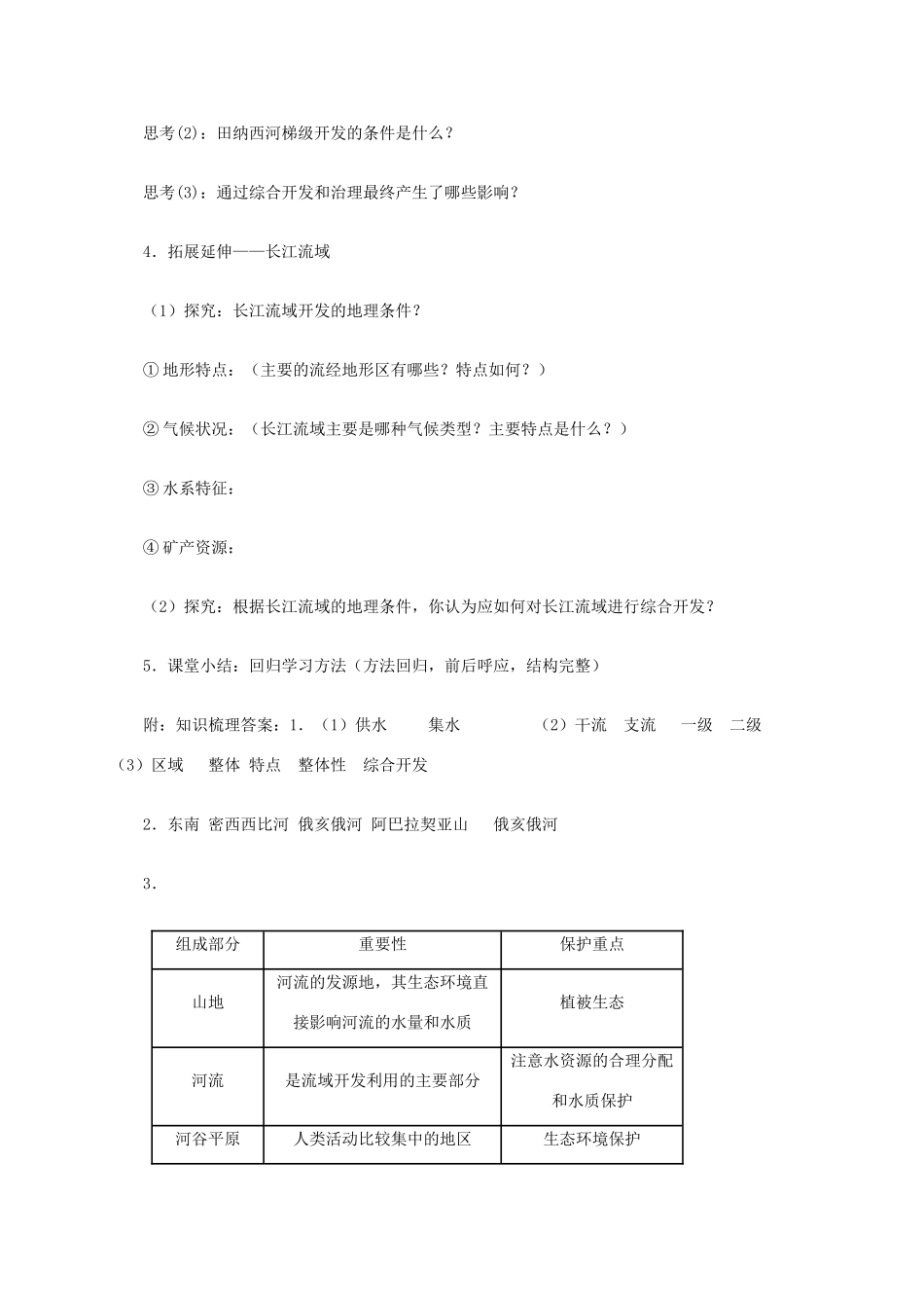 高中地理 3.2《流域的综合开发-以美国田纳西河流域为例》学案 新人教版必修3-新人教版高二必修3地理学案_第3页