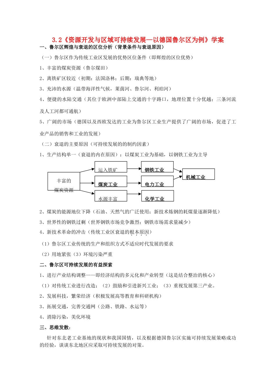 高中地理 3.2《资源开发与区域可持续发展—以德国鲁尔区为例》学案 鲁教版必修3_第1页