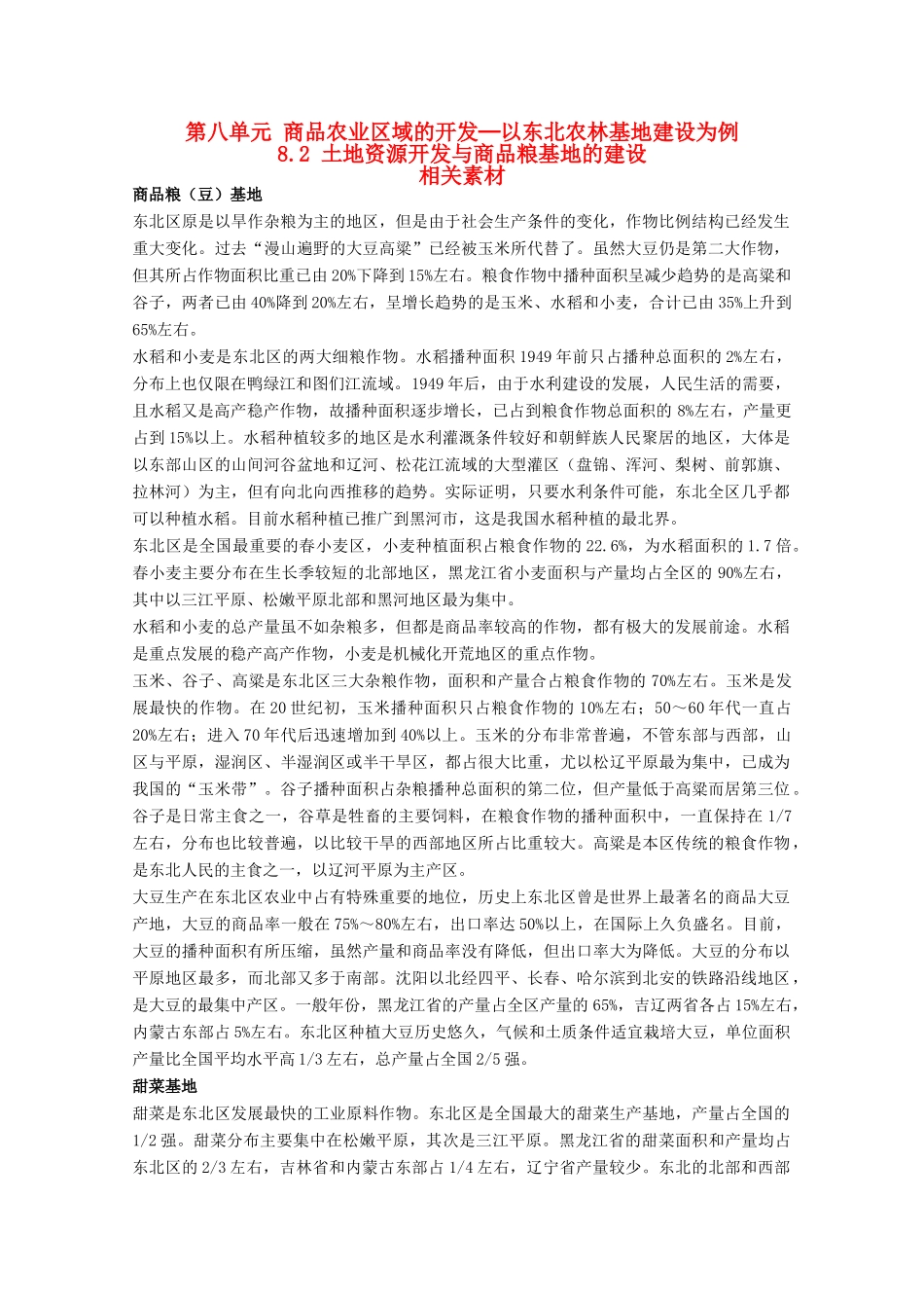 高中地理 8.2《土地资源开发与商品粮基地的建设》素材 旧人教版选修2_第1页