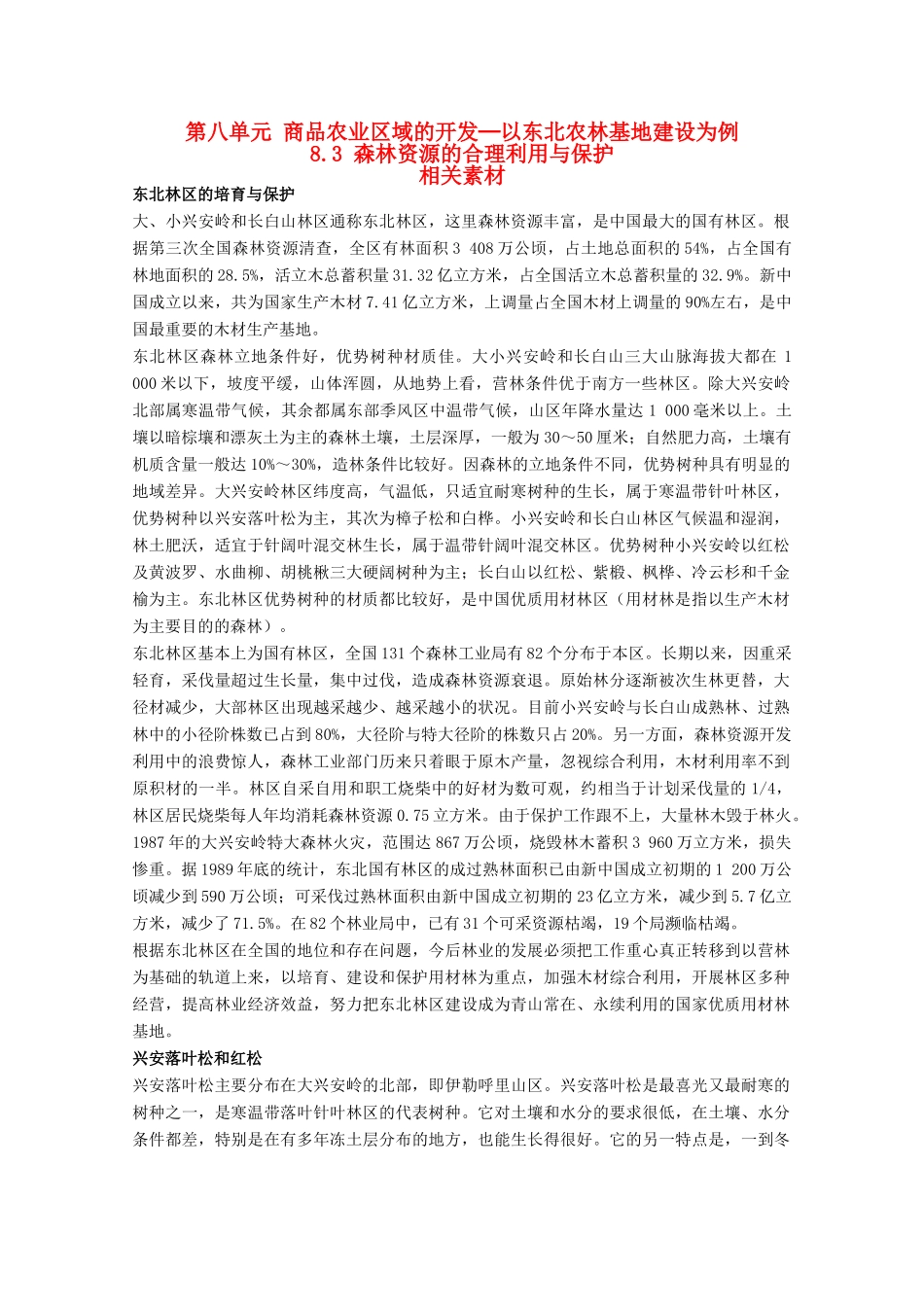 高中地理 8.3《森林资源的合理利用与保护》素材 旧人教版选修2_第1页