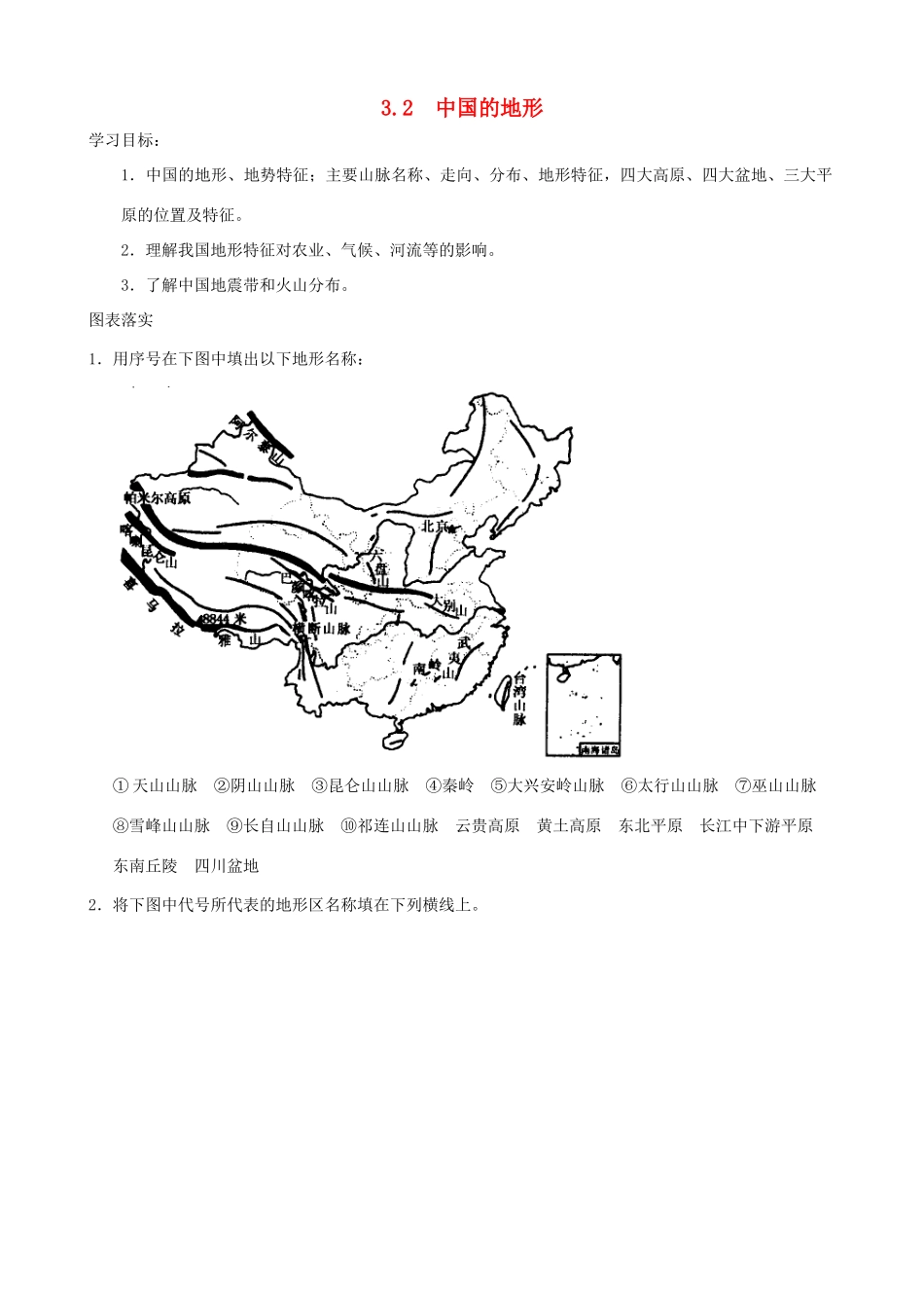 高中地理 3.2中国的地形区域地理精品学案 新人教版_第1页