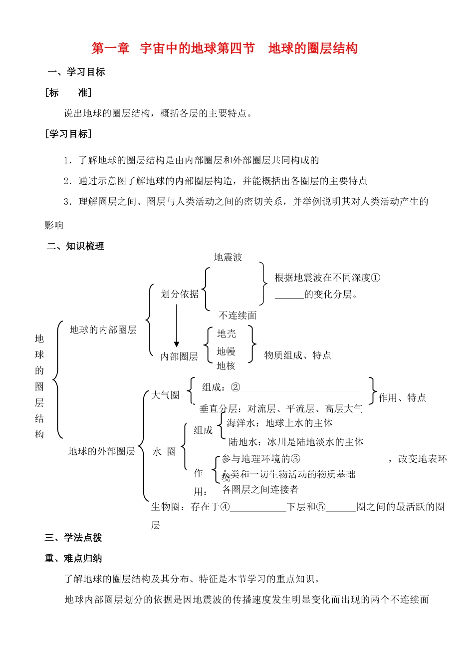 高中地理 1.4 地球的圈层结构学案 中图版必修1_第1页
