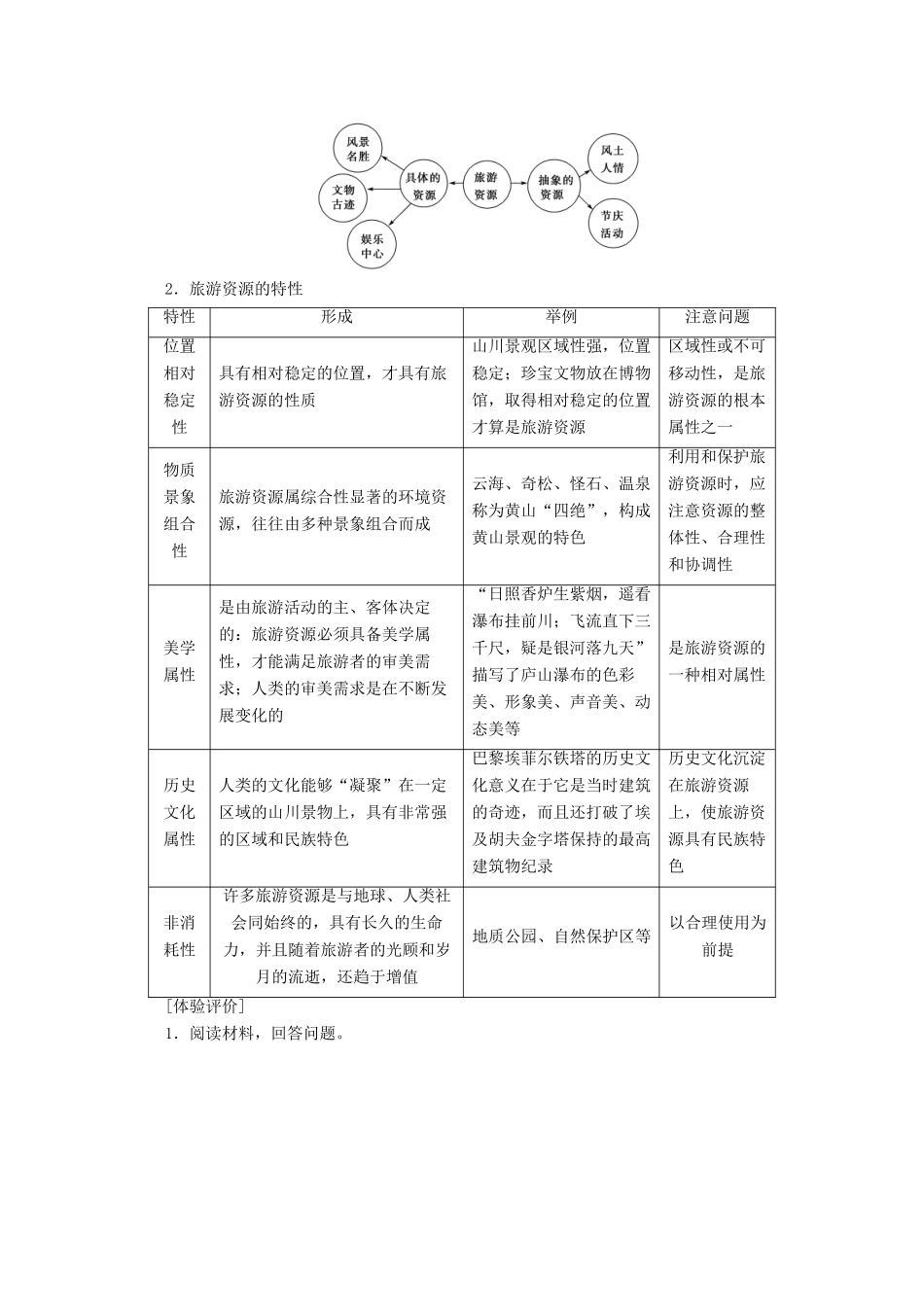 高中地理 第1章 旅游和旅游资源 第2节 旅游资源学案 湘教版选修3-湘教版高二选修3地理学案_第3页