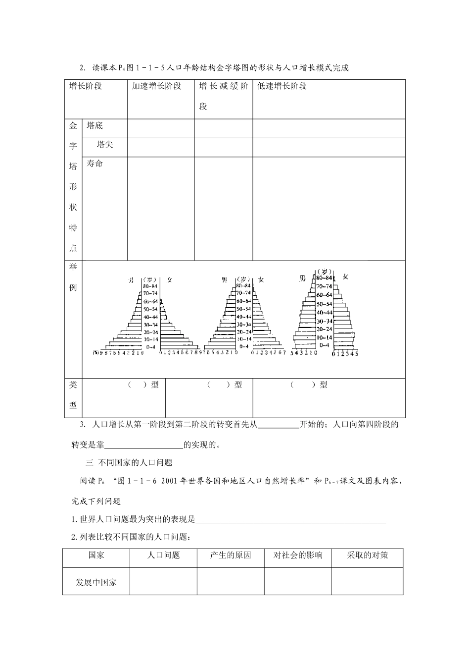 高中地理 人口增长与人口问题学案 鲁教版必修2_第2页