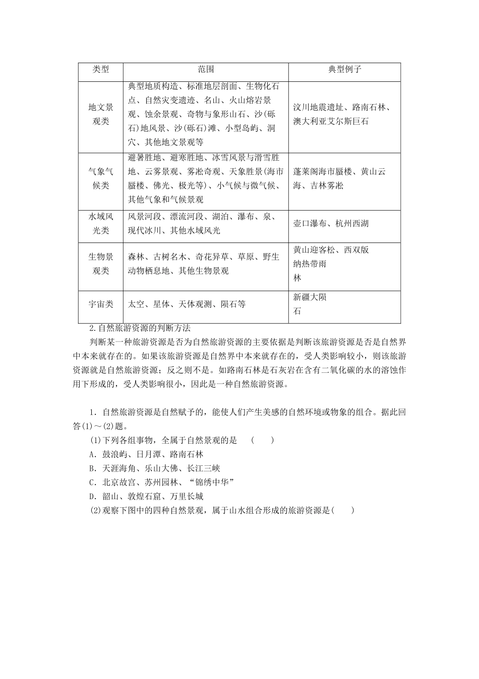 高中地理 第1章 旅游资源的类型与分布 第2节 旅游资源的类型学案 中图版选修3-中图版高二选修3地理学案_第3页