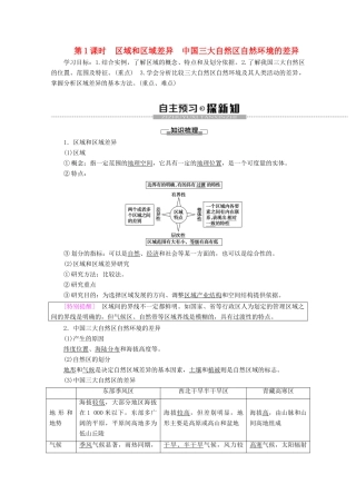 高中地理 第1章 区域地理环境和人类活动 第1节 区域和区域差异 第1课时 区域和区域差异 中国三大自然区自然环境的差异学案 中图版必修3-中图版高二必修3地理学案