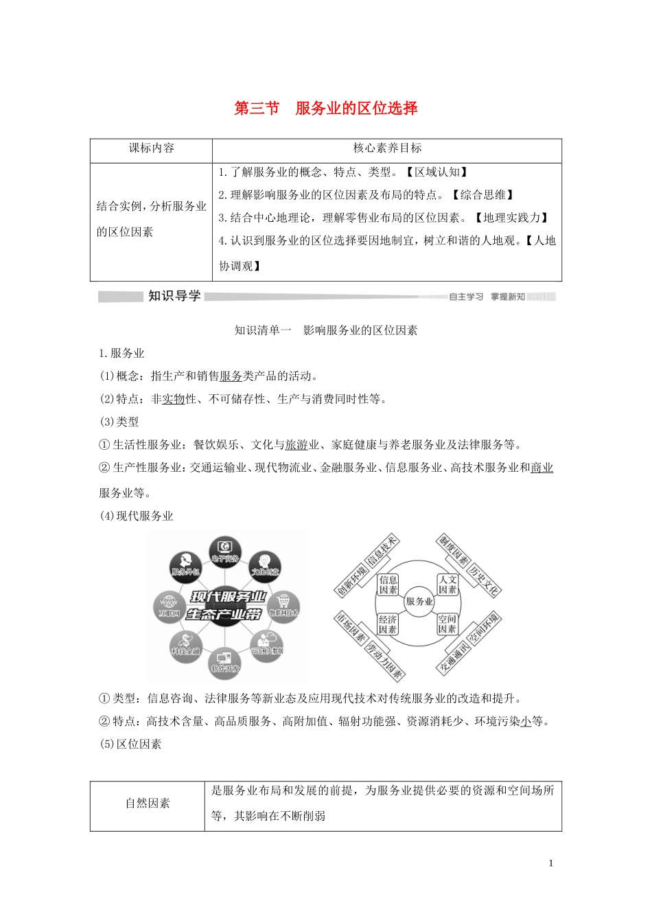 高中地理 第三单元 产业区位选择 第三节 服务业的区位选择教学案 鲁教版必修第二册-鲁教版高一第二册地理教学案_第1页