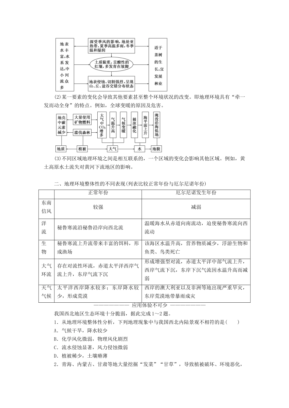 高中地理 第三单元 从圈层作用看地理环境内在规律 第二节 地理环境的整体性教学案 鲁教版必修1-鲁教版高一必修1地理教学案_第3页