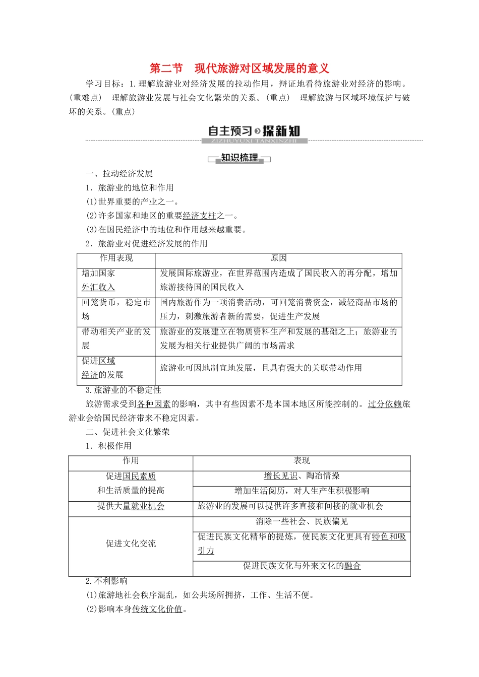 高中地理 第1章 现代旅游及其作用 第2节 现代旅游对区域发展的意义学案 新人教版选修3-新人教版高二选修3地理学案_第1页