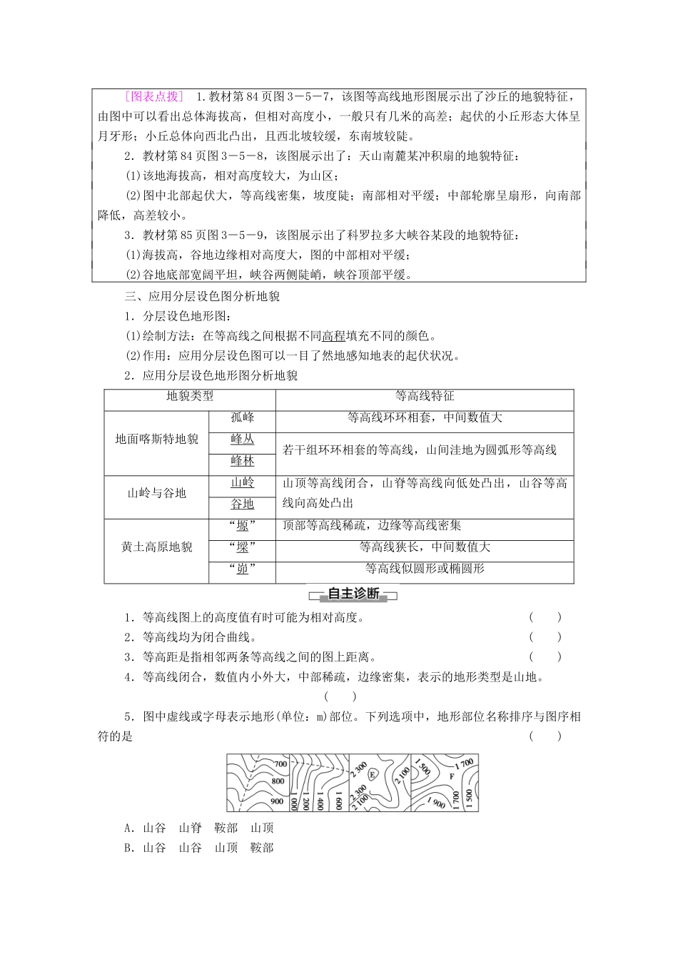 高中地理 第三单元 从圈层作用看地貌与土壤 单元活动 学用地形图探究地貌特征学案 鲁教版必修第一册-鲁教版高中第一册地理学案_第2页