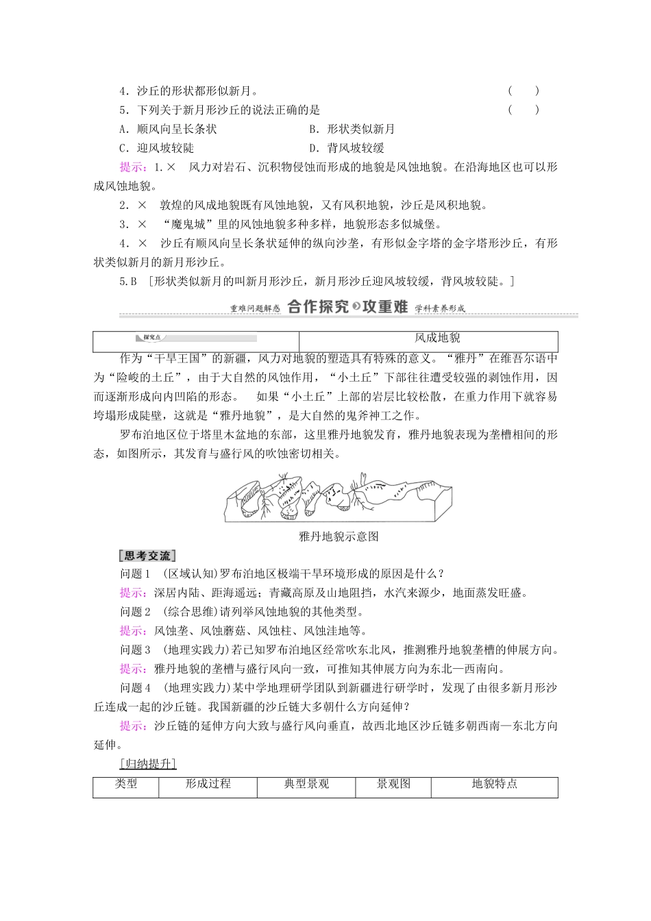 高中地理 第三单元 从圈层作用看地貌与土壤 第2节 走进敦煌风成地貌的世界学案 鲁教版必修第一册-鲁教版高中第一册地理学案_第2页