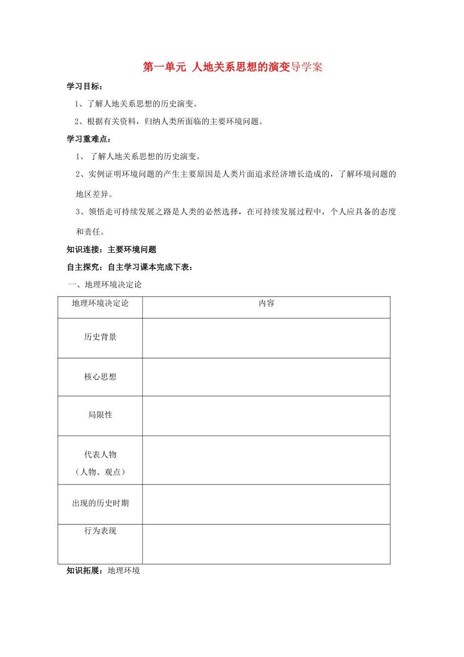 高中地理 2.1《人地思想关系的演变》导学案 鲁教版必修3_第1页