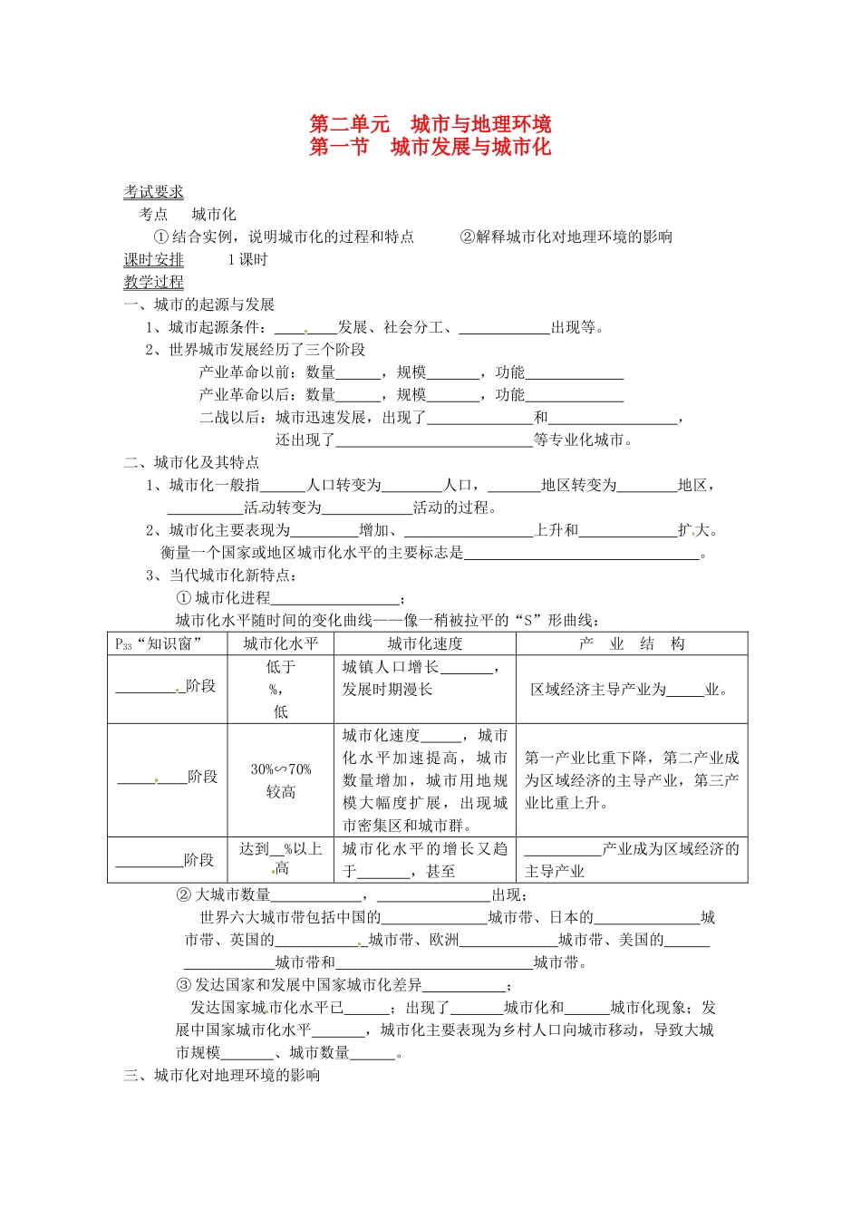 高中地理 2.1城市发展与城市化学案 鲁教版必修2_第1页