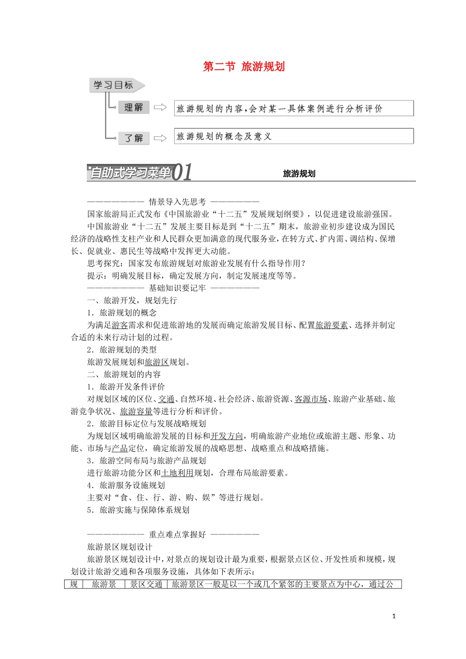 高中地理 第三单元 旅游资源评价与旅游规划 第二节 旅游规划教学案 鲁教版选修3-鲁教版高二选修3地理教学案_第1页
