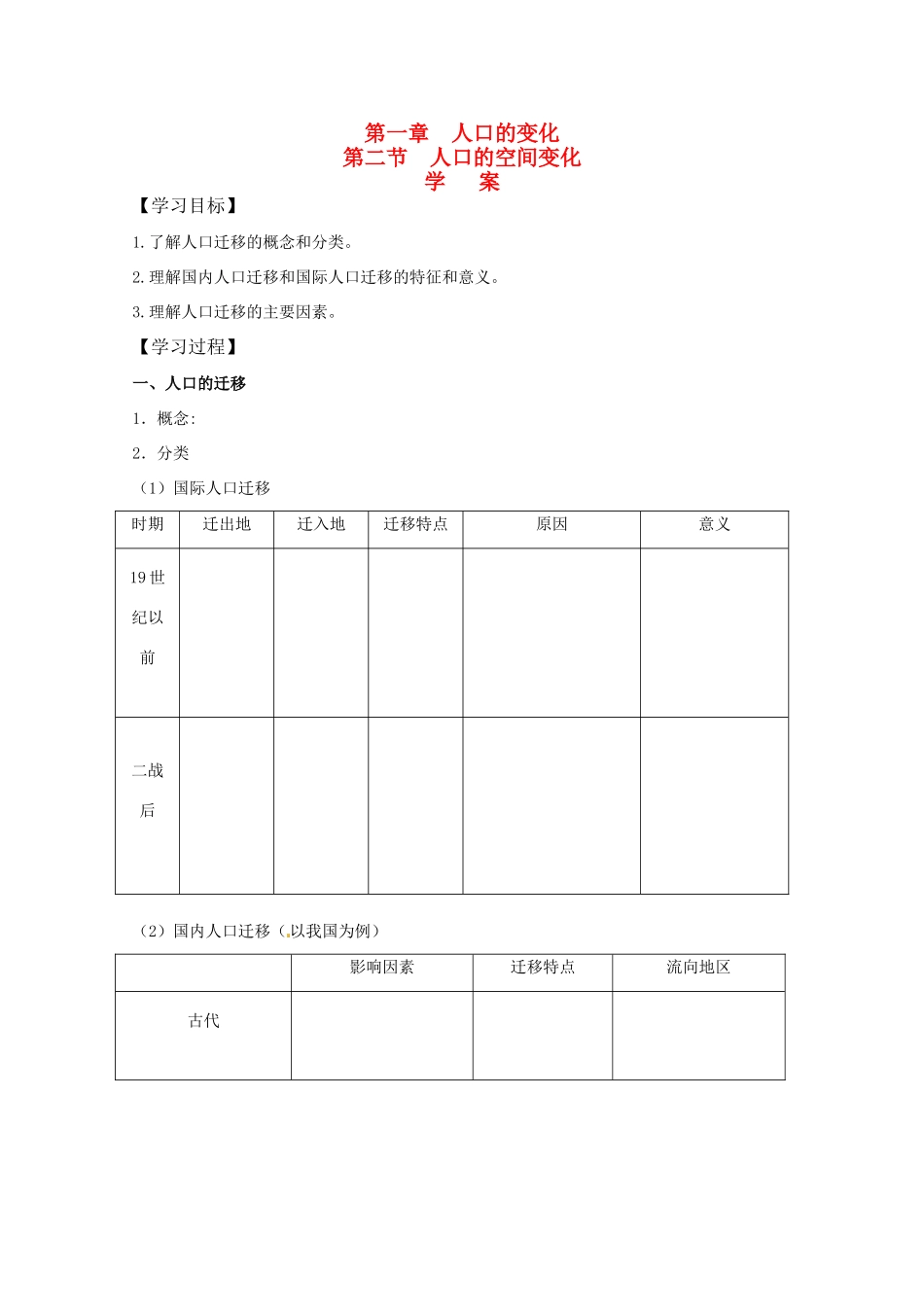 高中地理 第1章第2节《人口的空间变化》学案 新人教版必修2_第1页