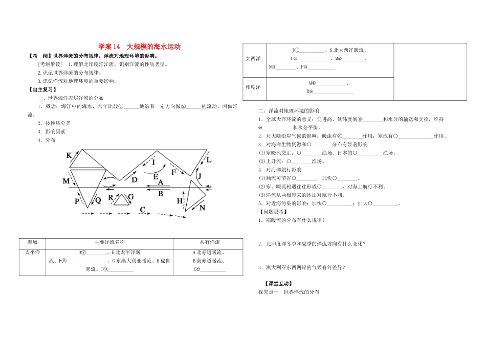 高中地理 学案14大规模的海水运动 高考地理新人教版_第1页