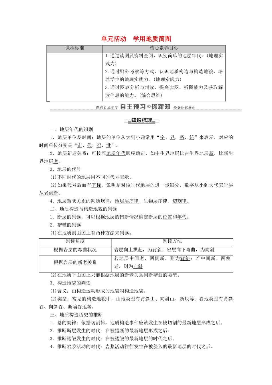 高中地理 第2单元 地形变化的原因 单元活动 学用地质简图学案 鲁教版选择性必修1-鲁教版高中选择性必修1地理学案_第1页