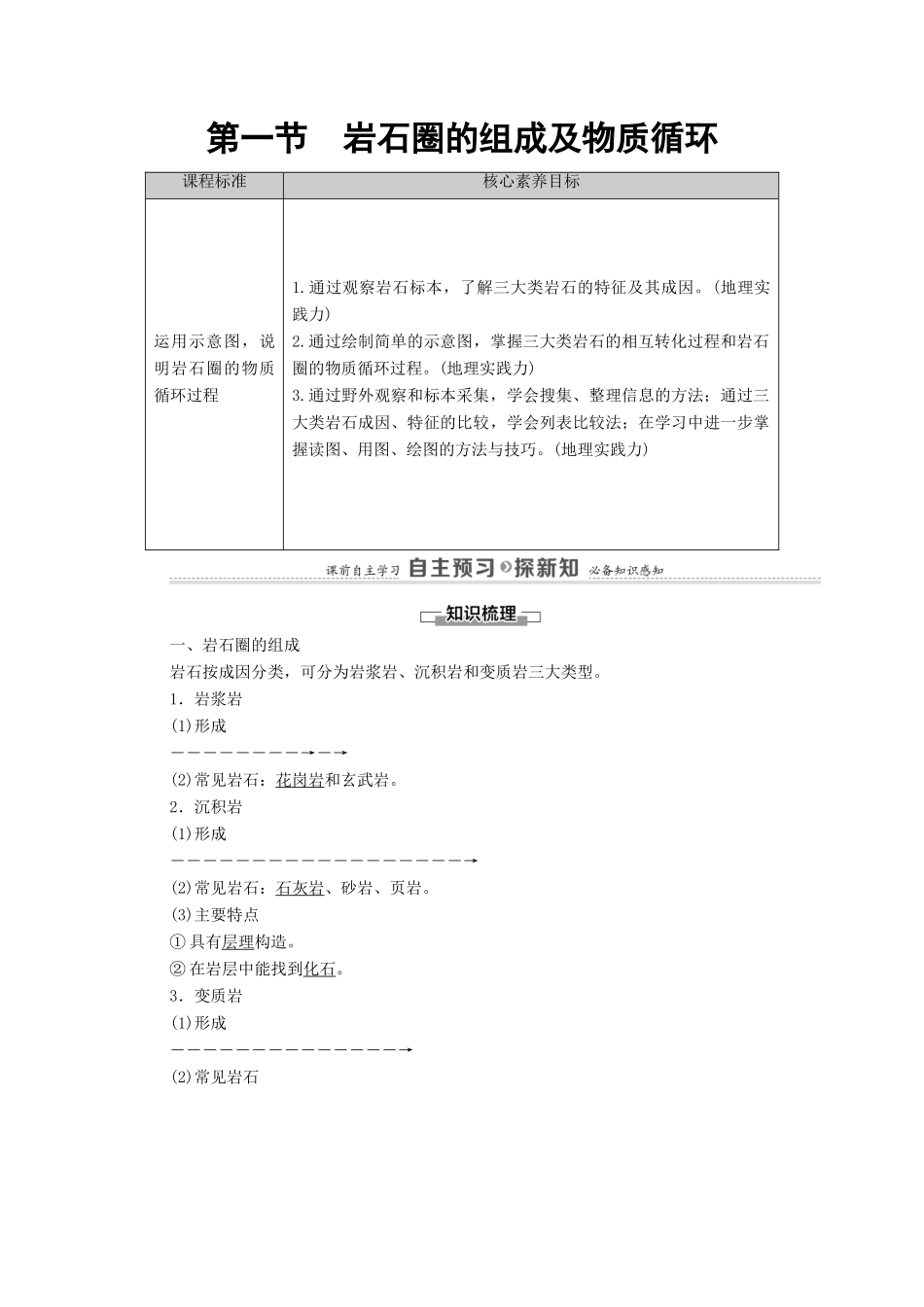 高中地理 第2单元 地形变化的原因 第1节 岩石圈的组成及物质循环学案 鲁教版选择性必修1-鲁教版高中选择性必修1地理学案_第1页