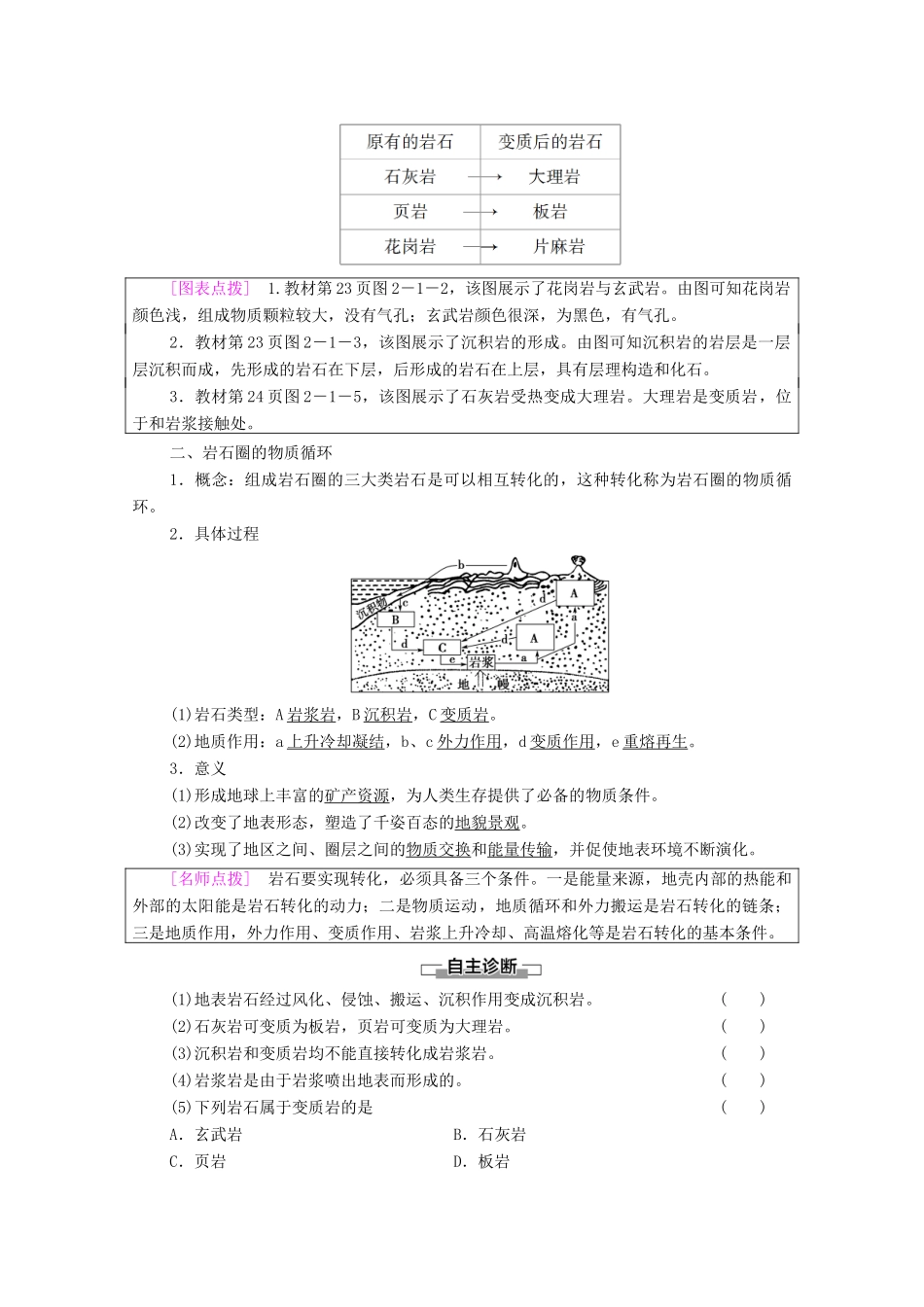 高中地理 第2单元 地形变化的原因 第1节 岩石圈的组成及物质循环学案 鲁教版选择性必修1-鲁教版高中选择性必修1地理学案_第2页