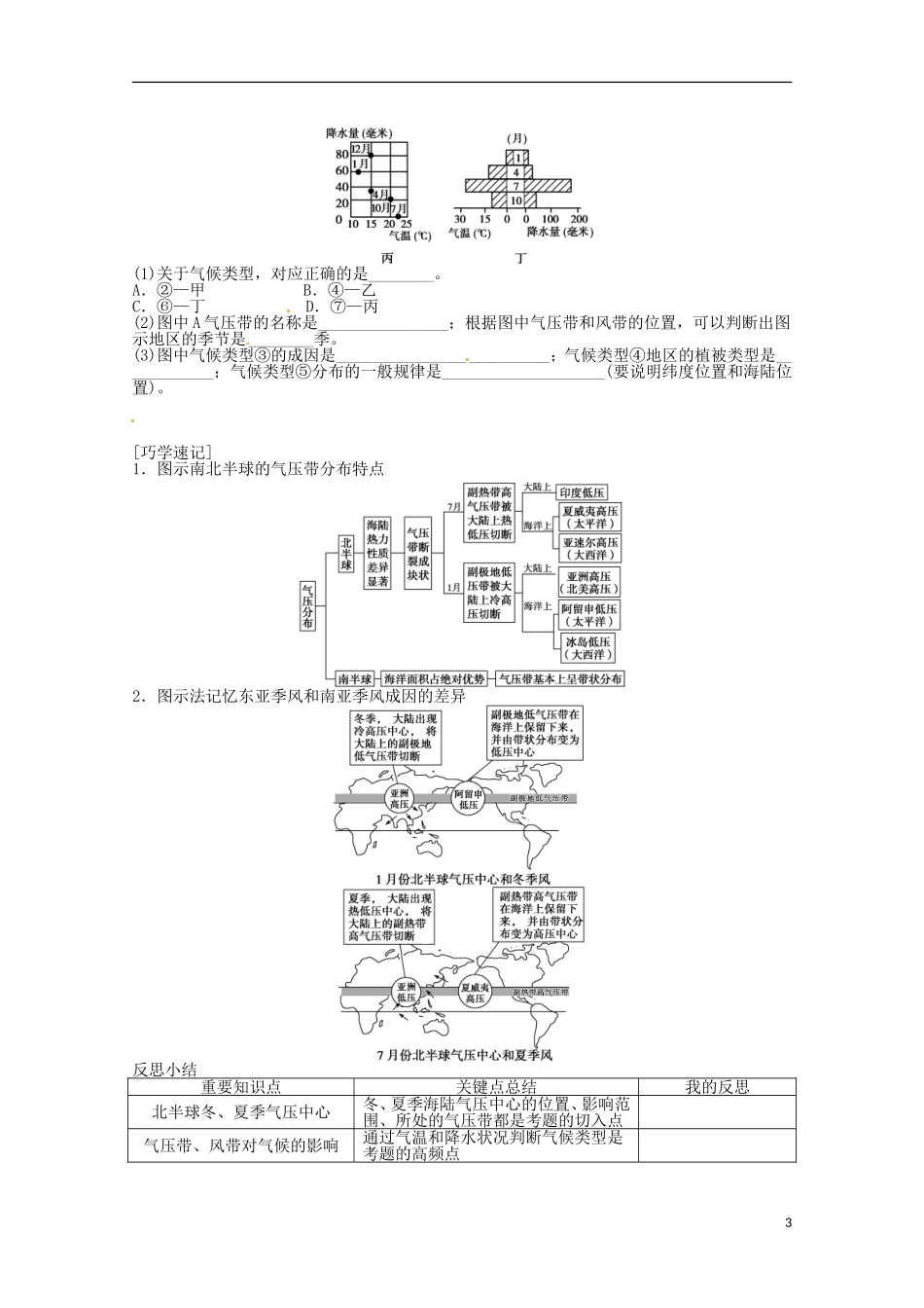 高中地理 2.2 气压带和风带 第2课时 季风环流与气候学案 新人教版必修1_第3页
