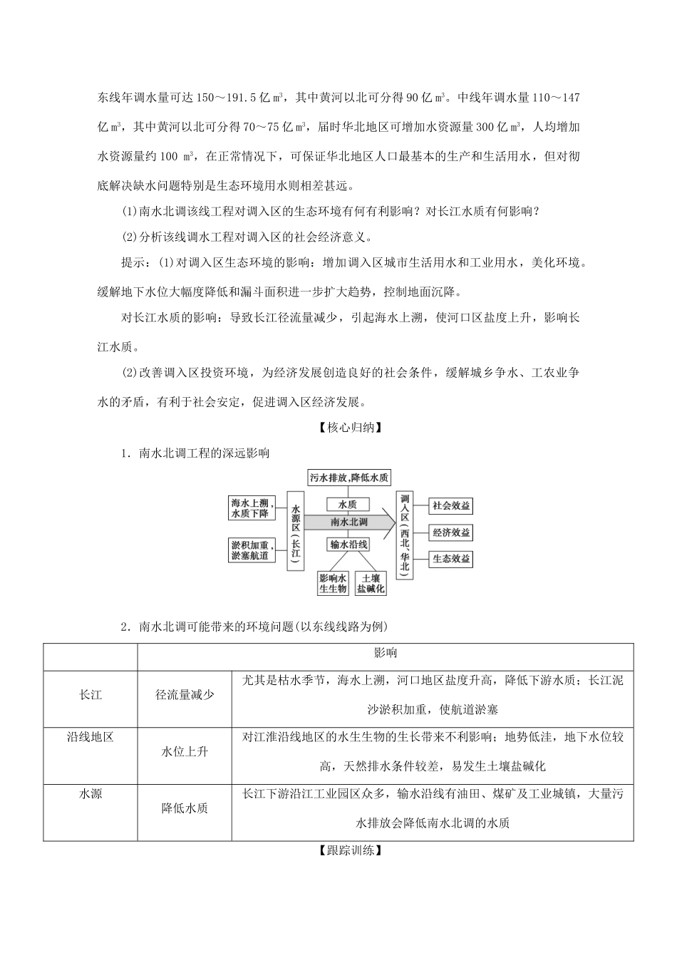 高中地理 第三单元 区域资源、环境与可持续发展 第三节 资源的跨区域调配——以南水北调为例 第2课时 南水北调的深远影响学案 鲁教版必修3-鲁教版高二必修3地理学案_第3页