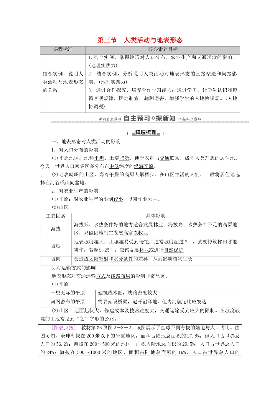 高中地理 第2单元 地形变化的原因 第3节 人类活动与地表形态学案 鲁教版选择性必修1-鲁教版高中选择性必修1地理学案_第1页