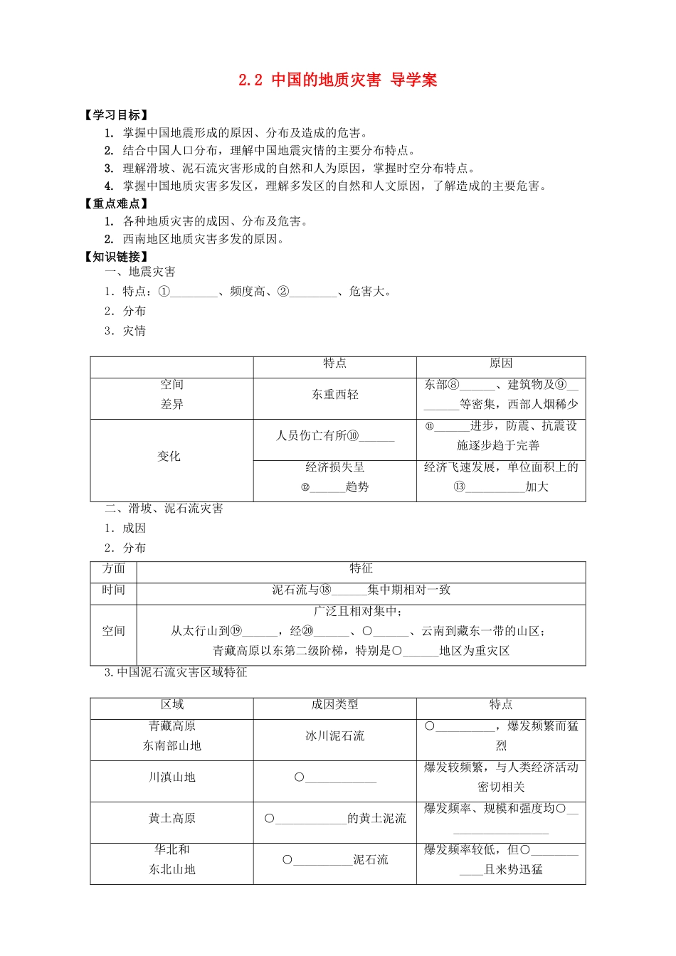 高中地理 2.2 中国的地质灾害导学案 新人教版选修5_第1页