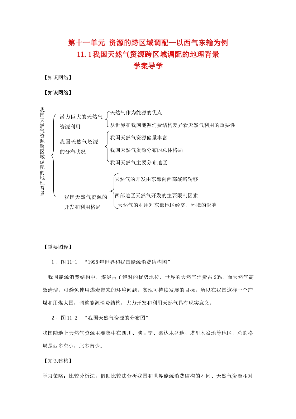 高中地理 11.1《我国天然气资源跨区域调配的地理背景》导学案 旧人教版选修2_第1页