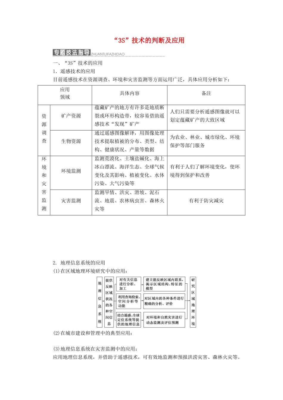 高中地理 第三单元 区域资源、环境与可持续发展 小专题大智慧 “3S”技术的判断及应用教学案 鲁教版必修3-鲁教版高二必修3地理教学案_第1页