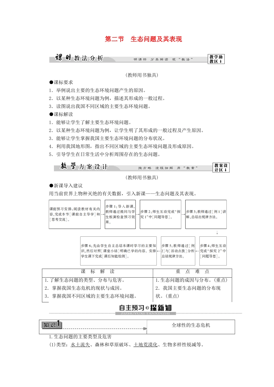 高中地理 第2单元 资源利用与生态保护 第2节 生态问题及其表现学案 鲁教版选修6-鲁教版高二选修6地理学案_第1页