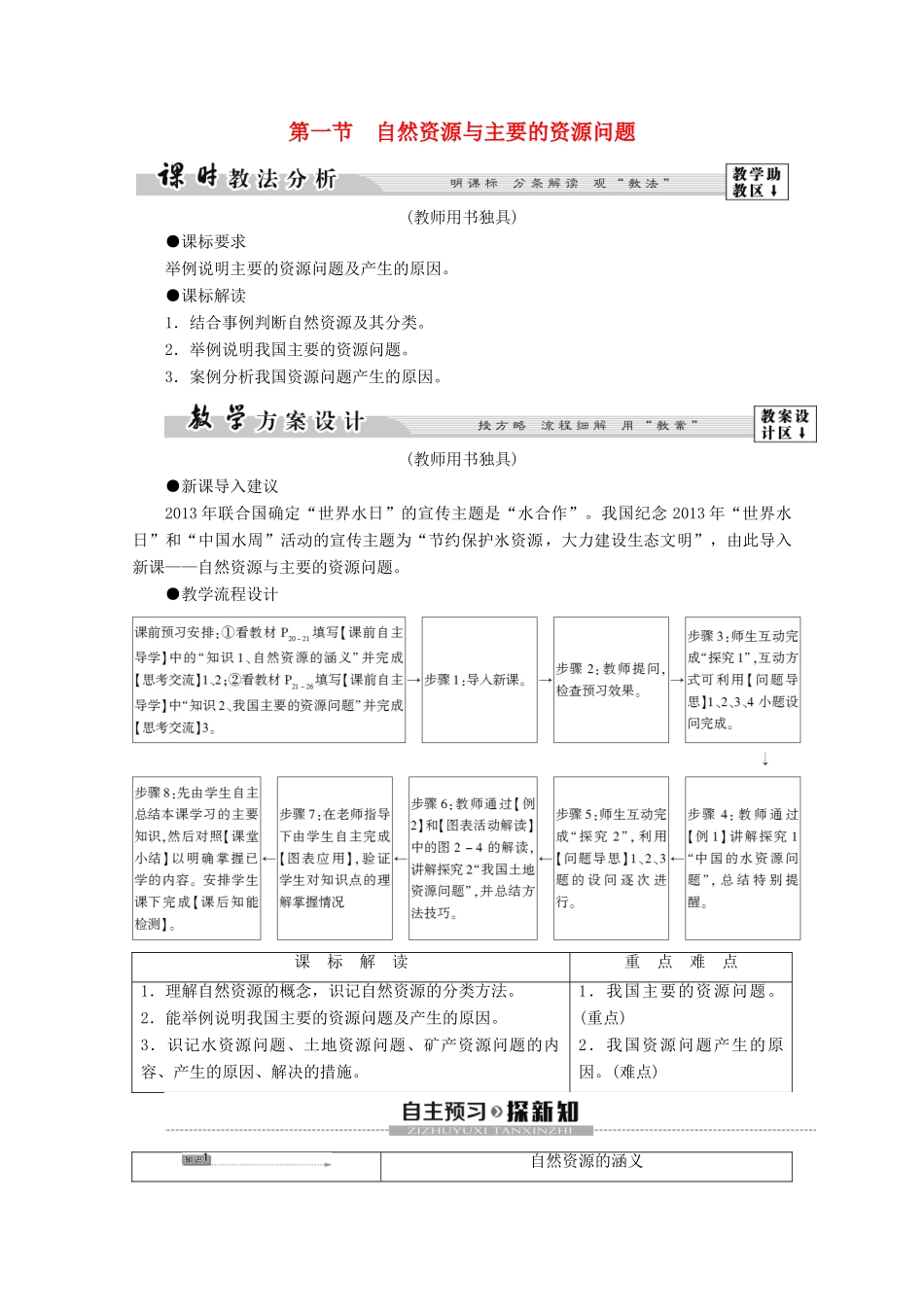 高中地理 第2章 自然资源保护 第1节 自然资源与主要的资源问题学案 湘教版选修6-湘教版高二选修6地理学案_第1页